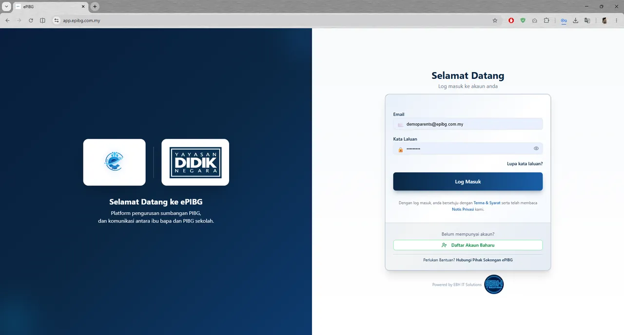 ePIBG login page