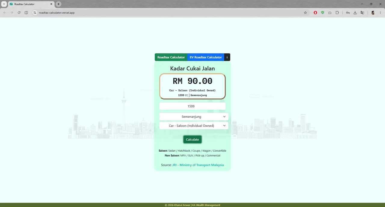 Road Tax Calculator